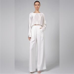 Revolve Nonchalant Label Fabi Wide Leg Pant Trouser Pleated White Small NWT NEW